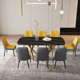 Hearth and Haven Large Modern Minimalist Rectangular Dining Table with 0.39 "Imitation Marble Black Desktop and Gold Metal Legs, Paired with 8 Chairs with Leatherette Cushions and Black Metal Legs.F-1538 C-007 W1151S00879 W1151S00879