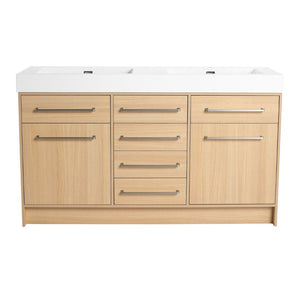English Elm 60" Freestanding Bathroom Vanity With Double Sink, Soft-Close Doors & Drawers In Original Oak Finish P1 W1972P315232-GIGA