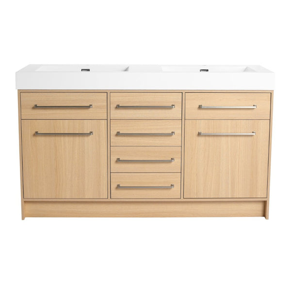 English Elm 60" Freestanding Bathroom Vanity With Double Sink, Soft-Close Doors & Drawers In Original Oak Finish P1 W1972P315232-GIGA