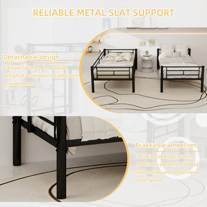 English Elm Twin Metal Bunk Bed for Kids - Durable Twin Over Twin Bedframe with Guardrails, Ladder, Convertible W1935P294047