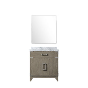 English Elm Grey Oak Single Bath Vanity With Carrara Marble Top & Mirror - 30" W Stylish Storage Solution B2731S01456