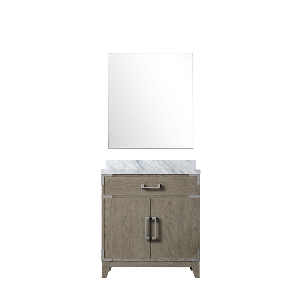 English Elm Grey Oak Single Bath Vanity With Carrara Marble Top & Mirror - 30" W Stylish Storage Solution B2731S01456