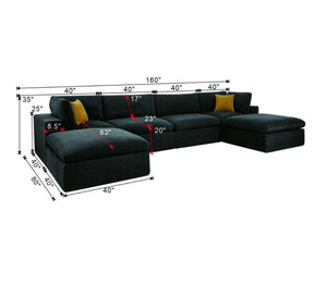 English Elm Modular Cloud Sectional Sofa Deep Seat U-shape Design for Large Living Rooms Dark Grey W5568S00008