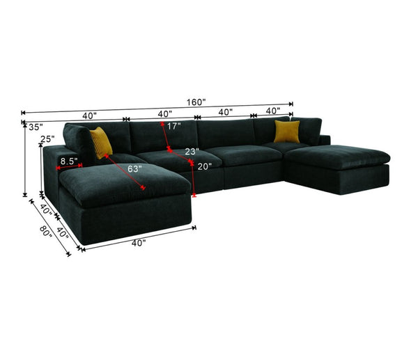 English Elm Modular Cloud Sectional Sofa Deep Seat U-shape Design for Large Living Rooms Dark Grey W5568S00008