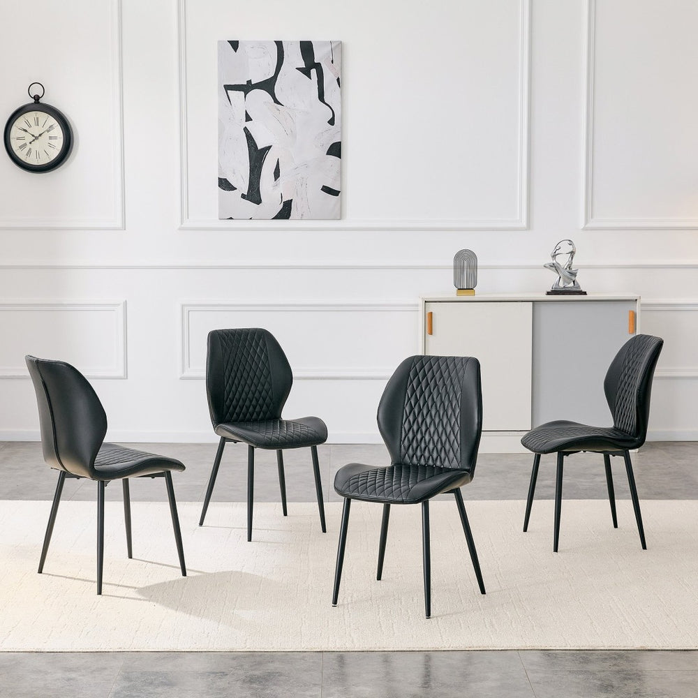 English Elm 4-piece Diamond Quilted Upholstered Dining Chair Set with Sleek Black Metal Legs Black W1151P458009