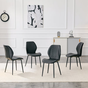 English Elm 4-piece Diamond Quilted Upholstered Dining Chair Set with Sleek Black Metal Legs Black W1151P458009