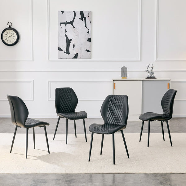 English Elm 4-piece Diamond Quilted Upholstered Dining Chair Set with Sleek Black Metal Legs Black W1151P458009