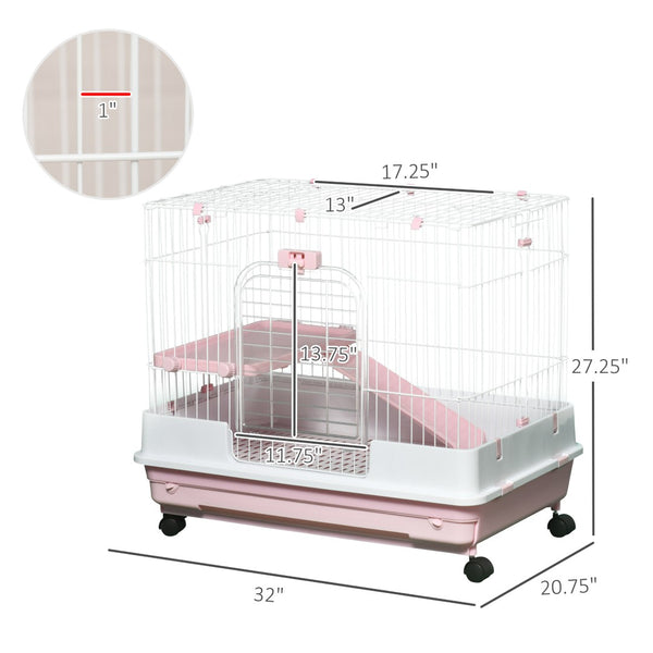English Elm Pawhut 2-Level Small Animal Cage With Wheels, Removable Tray & Ramp For Bunnies, Chinchillas, Ferrets W2225P217536-GIGA
