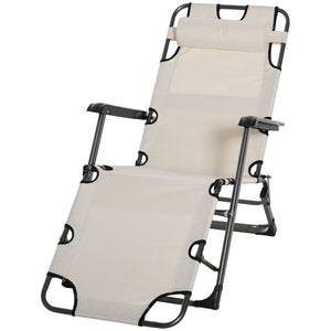 English Elm Outsunny 2-In-1 Adjustable Folding Lounge Chair With Pillow & Pocket - Perfect For Beach & Patio Relaxation W2225P217576-GIGA