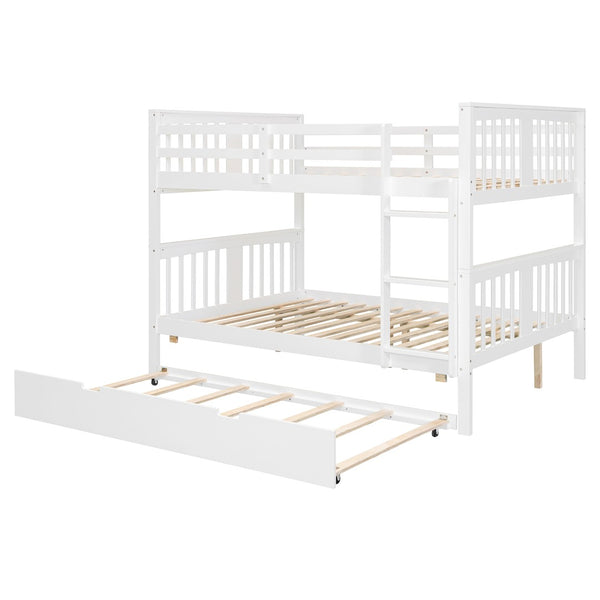 English Elm Full Over Bunk Bed with Twin Trundle Solid Pine Frame Gray Convertible LT100204AAK