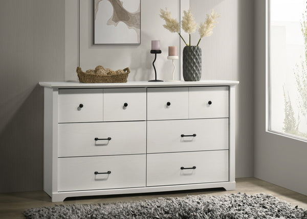 English Elm Elettra Wide Six Drawer Dresser White Laminate Finish with Black Metal Hardware B2749P413338