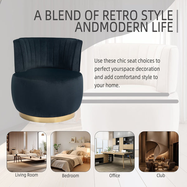 English Elm 360 Velvet Swivel Barrel Chair with Plush Foam Cushion, 360° Rotating Accent Seat for Living Room Black W395P145393