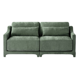 English Elm Two chenille two-seater sofa with ergonomic lumbar support, tufted elegant design, sturdy wood frame, plush sponge cushions, versatile for living rooms and reading nooks Green W714S01213