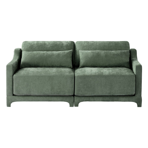 English Elm Two chenille two-seater sofa with ergonomic lumbar support, tufted elegant design, sturdy wood frame, plush sponge cushions, versatile for living rooms and reading nooks Green W714S01213