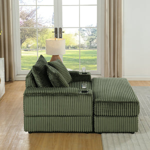 English Elm sofa Oversized Corduroy Deep-Seat Chaise with Ottoman and Lumbar Support — Plush, Sturdy Comfort Green W1420S00012
