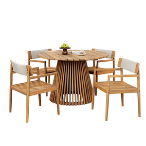 English Elm Christopher Knight Home® - Patio Acacia Wood Outdoor Club Chair Conversation Set with Side Table — Durable UV‑Resistant, Ergonomic Comfort Light Teak,White N770P313798L_N770P269704W004