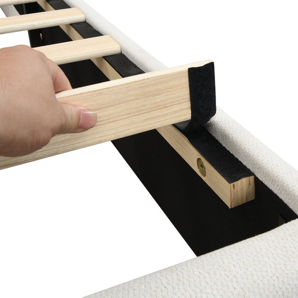 English Elm King Upholstered Platform Bed Frame King Size with High Wave Headboard, Chenille Ivory, Noise-Free EVA, 1000lb Capacity, No Box Spring Needed, Easy Velcro Assembly W1716P362410