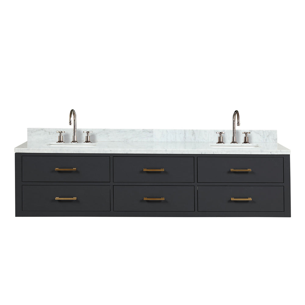 English Elm Black Double Bath Vanity With Carrara Marble Top & Faucet Set – Elegant, Spacious Design For Luxury B2731P258099