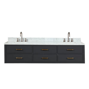 English Elm Black Double Bath Vanity With Carrara Marble Top & Faucet Set – Elegant, Spacious Design For Luxury B2731P258099