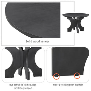 English Elm TREXM Round 5-Piece Rustic Dining Set with Upholstered Chairs and Curved Bench, Distressed Wood Finish Beige+Grey ST000146AAE