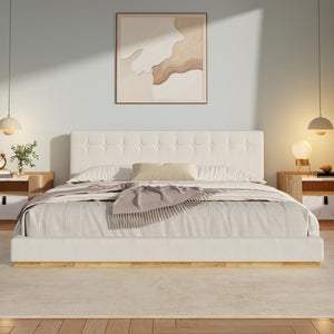 English Elm Solid Rubberwood King Platform Bed Tufted Upholstered Headboard Modern Bedroom Frame N769P387939W