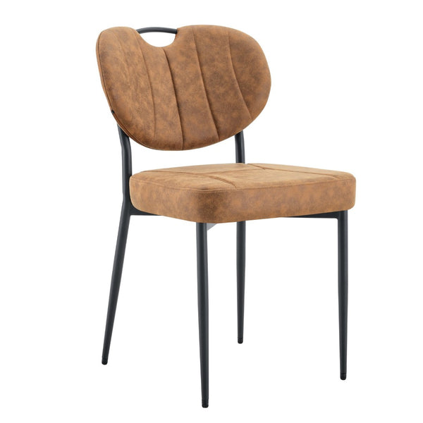 English Elm Dark Oil Waxed Faux Leather Dining Chair Set with Diamond Tufted High Back Metal Legs W3493P449264