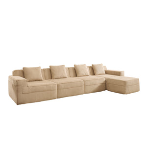 English Elm Modular 4-Seat L-Shaped Sectional Sofa - Plush Corduroy Couch With Movable Ottoman & Pillows W3041S00321