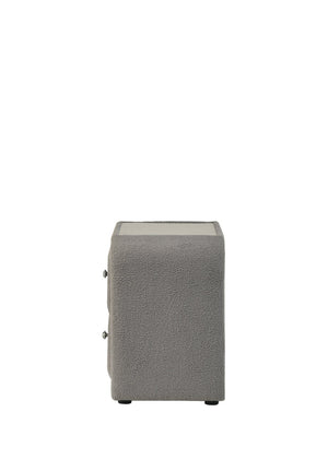 English Elm Shelyn Teddy Sherpa Upholstered Nightstand with Glass Top and Crystal Knob Hardware Gray B2756P495790