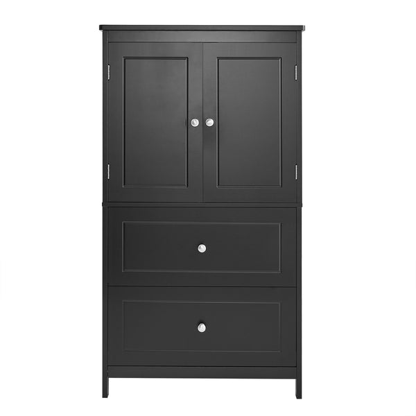 English Elm Bathroom Storage Cabinet with Two Doors and Drawers, Adjustable Shelf, MDF Finish, Slim 28"L x 15"W Black N725P188460B