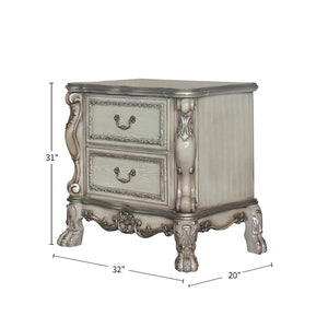 English Elm Solid Rococo Nightstand in Vintage Bone White Finish with 2 Spacious Drawers, Hand-Burnished Ornamental Inlay B016P256472