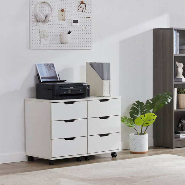 English Elm Farini Mobile 3-Drawer Rolling File Cabinet for Home Office — White Wood, Waterproof, Lockable Casters T3623P380742
