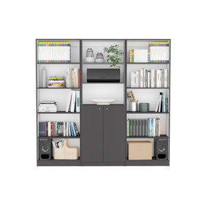 English Elm Lecanto Elegant 3-Piece Bookcase Set with 13 Shelves and Two-Door Cabinet for Modern Living Room Storage Matte Gray 41 L x 28 W x 5 H B200S00335