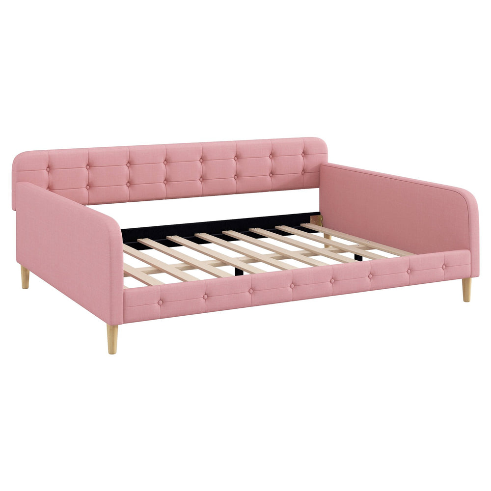 English Elm Queen Upholstered Daybed with Tufted High Sideboard, Linen Finish, Solid Wood Frame, 800lb Capacity Pink N7500001850H