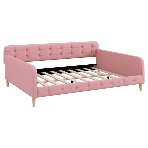 English Elm Queen Upholstered Daybed with Tufted High Sideboard, Linen Finish, Solid Wood Frame, 800lb Capacity Pink N7500001850H