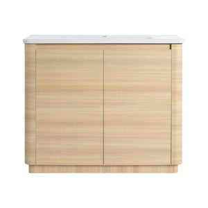 English Elm 40'' Freestanding Bathroom Vanity Plywood Cabinet Ceramic Sink Soft Close Doors W999S00518
