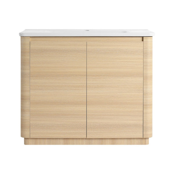 English Elm 40'' Freestanding Bathroom Vanity Plywood Cabinet Ceramic Sink Soft Close Doors W999S00518