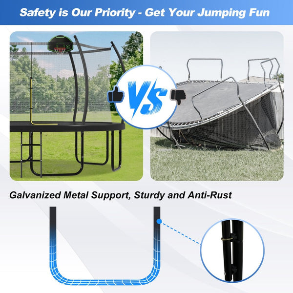 English Elm 16ft Round Outdoor Trampoline Galvanized Steel Frame Basketball Hoop Safety Net N739S000016B