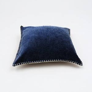 English Elm Stonewashed Cotton Velvet Throw Pillow - Hand-Stitched Edges, Luxurious Indigo Accent, 19"X19" B346P321256-GIGA