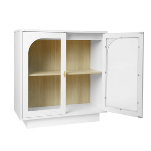 English Elm Storage Cabinet Sleek Acrylic Door with Gold Handle, Non-Slip Feet, Anti-Tip Locks, Compact Dimensions White W688127147