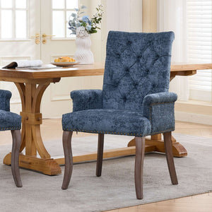 English Elm Upholstered Chenille Club Dining Chair Tufted High Back with Curved Solid Wood Legs Blue W1143P449346