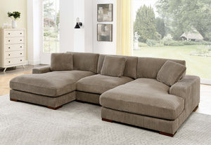 English Elm Large Corduroy Double Chaise Sectional Sofa with Lumbar Support for Spacious Living Rooms Camel B2748S00015