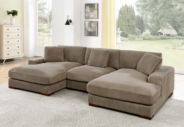 English Elm Large Corduroy Double Chaise Sectional Sofa with Lumbar Support for Spacious Living Rooms Camel B2748S00015