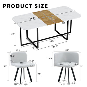 English Elm 9-piece Square Dining Set with Marble Wood Tabletop and Gray Pu Leather Chairs for 8 W3875S00146