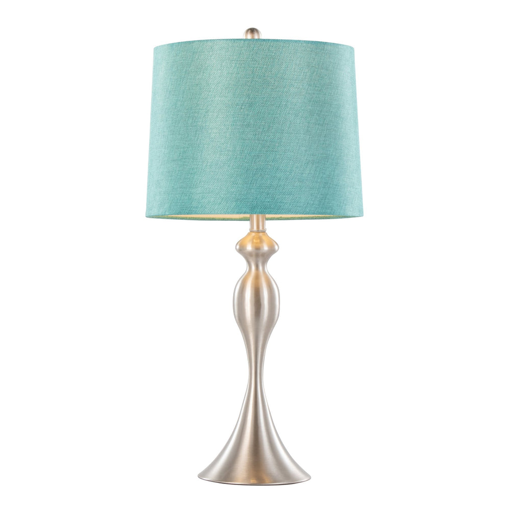 English Elm Ashland 27" Contemporary Brushed Nickel Table Lamp Set of 2 with Turquoise Linen Shades, Hourglass Chic B202P224090