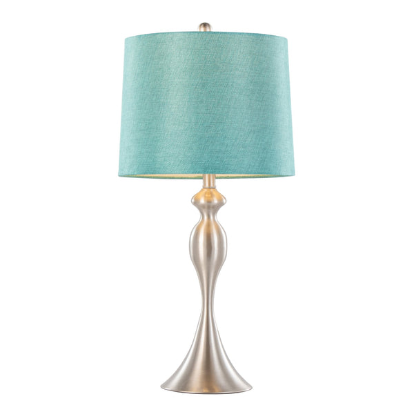 English Elm Ashland 27" Contemporary Brushed Nickel Table Lamp Set of 2 with Turquoise Linen Shades, Hourglass Chic B202P224090