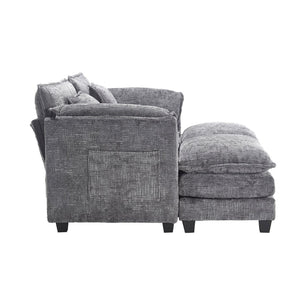 English Elm United Cozy Two-Seat Sofa With Chenille Fabric, Detachable Armrests, Footstools & Side Pockets W1568S00142-GIGA