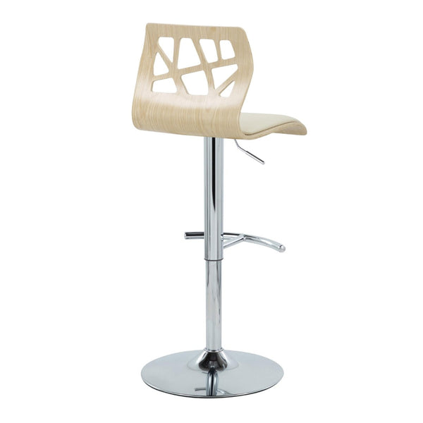 English Elm Adjustable Swivel Barstools Mid-century Modern Walnut and Cream Faux Leather Set of 2 B202S02182