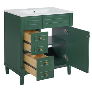 English Elm 30" Bathroom Vanity with Sink — Freestanding Modern Cabinet with Soft-Close Door, 2 Deep Drawers, Durable Basin Green N710P288938F