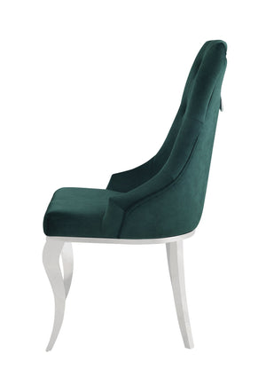 English Elm Dekel Upholstered High-Back Dining Chair Set of 2 with Tufted Padded Back, Stainless Frame and Legs Dark Green,Silver 49 L x 34 W x 25 H B2726P338651