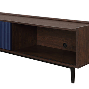 English Elm Duane Ribbed 59" Fluted TV Stand with Sliding Door, Full-Extension Drawer, Wire Management and Metal Feet Navy Blue B365P397922